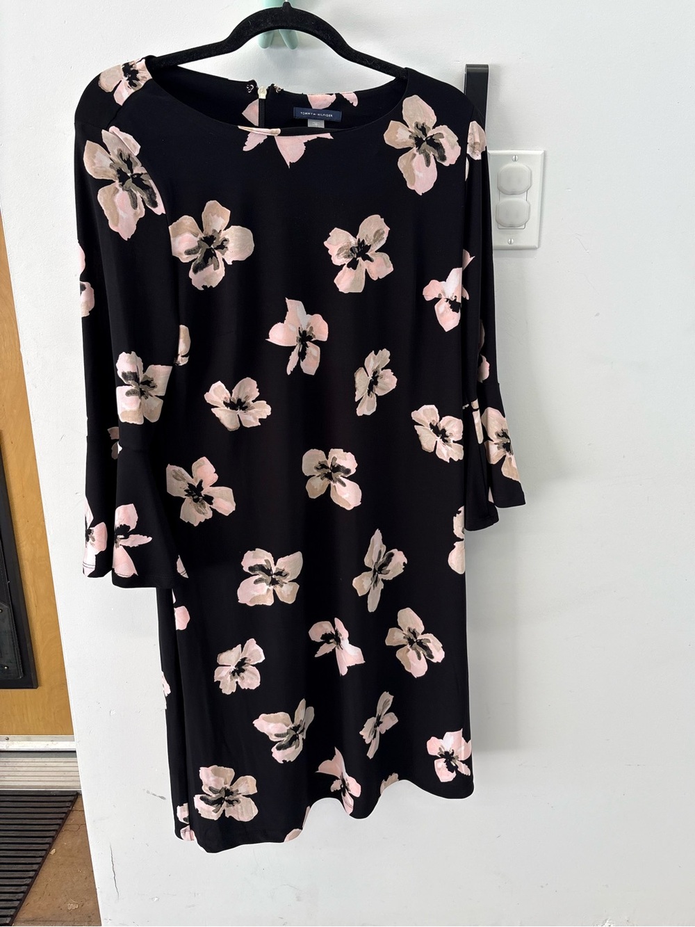 Tommy Hilfiger Black Floral Long Sleeve Dress Office Work Business Size 12